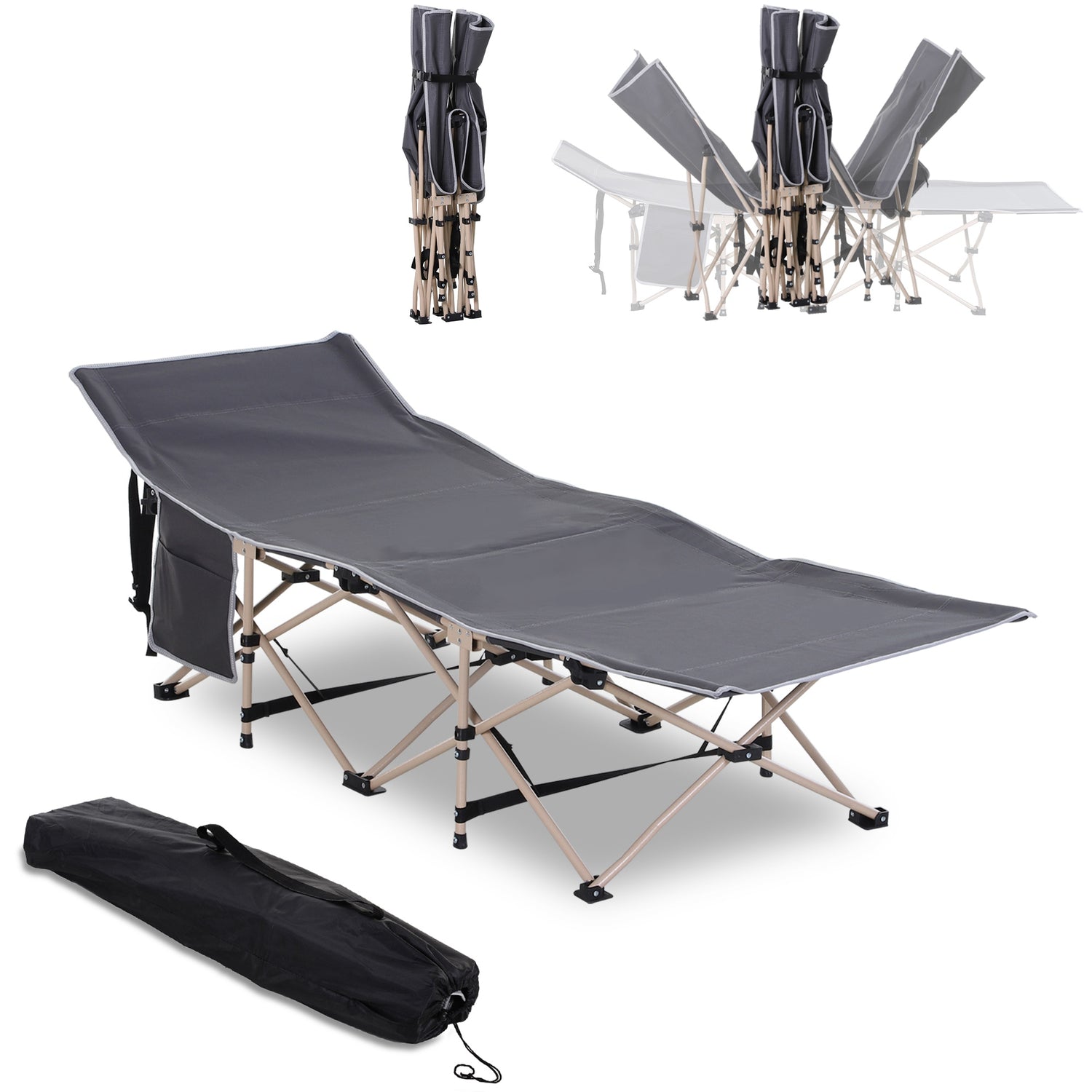 lit de camp pliable avec sac rangement
