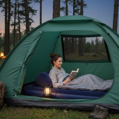 Matelas gonflable 2 personnes femme lit dans tente