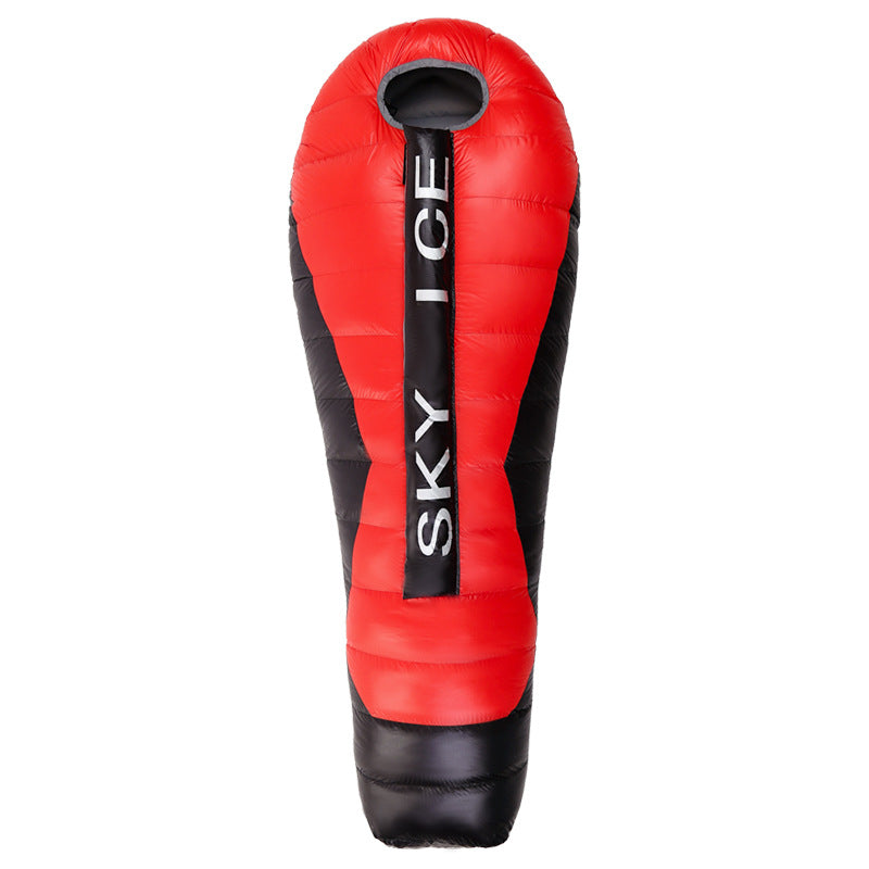 sac-de-couchage-grand-froid-duvet-oie-noir-rouge