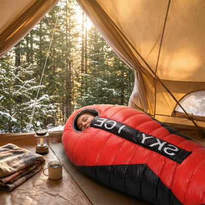 sac-de-couchage-grand-froid-femme-dort-dans tente