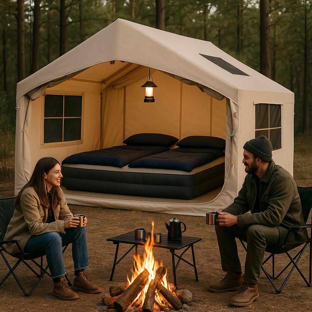 tente-gonflable-deux-personnes-devant-feu