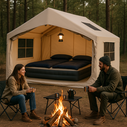 tente-gonflable-deux-personnes-devant-feu